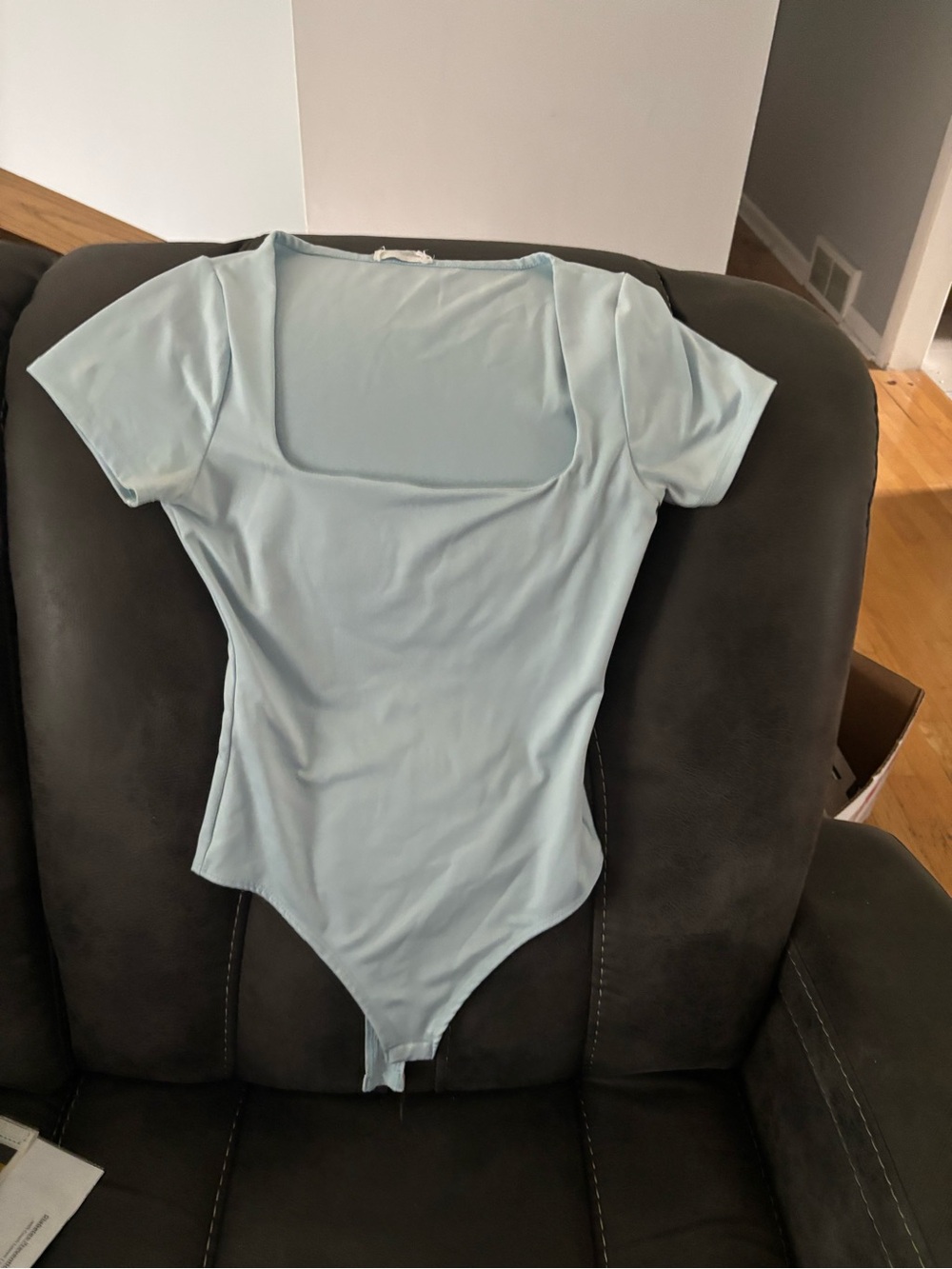 Light Blue Square-Neck Short Sleeve Bodysuit